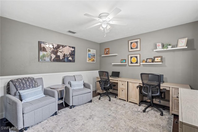 home office with ceiling fan