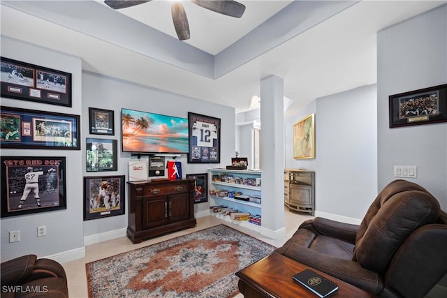 living room with ceiling fan