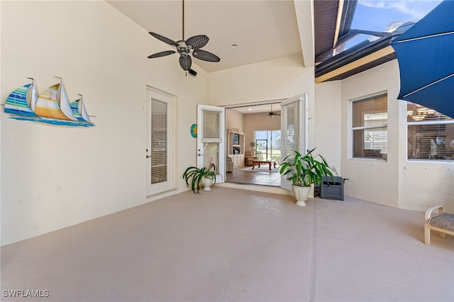 view of patio featuring ceiling fan