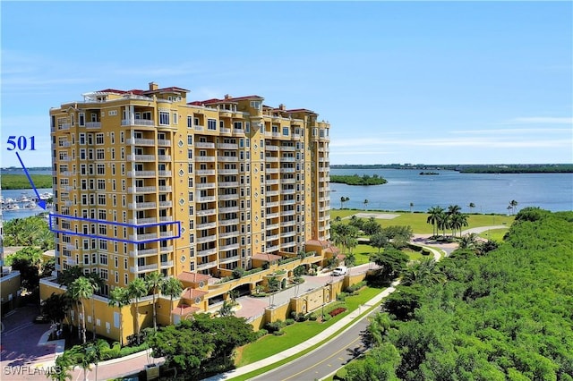 view of property with a water view