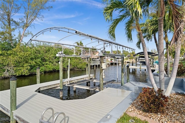 view of dock featuring a water view