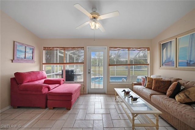 living room featuring ceiling fan