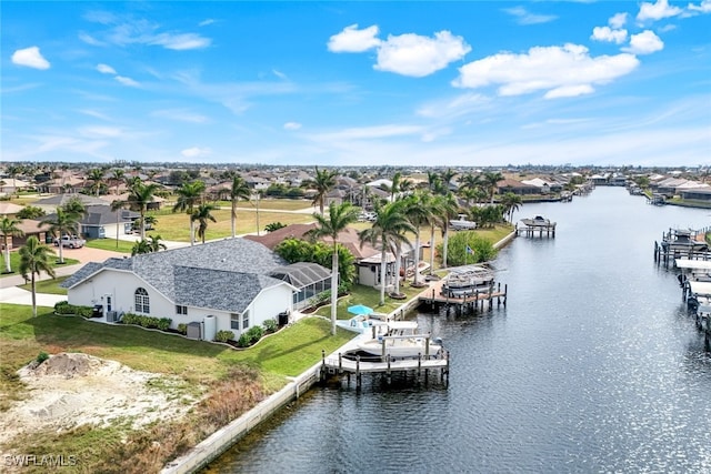 bird's eye view featuring a water view