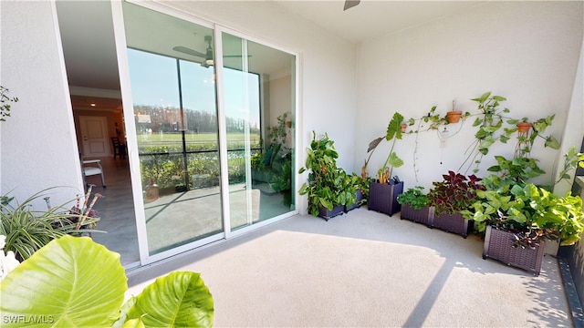 view of patio featuring ceiling fan