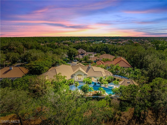 view of aerial view at dusk