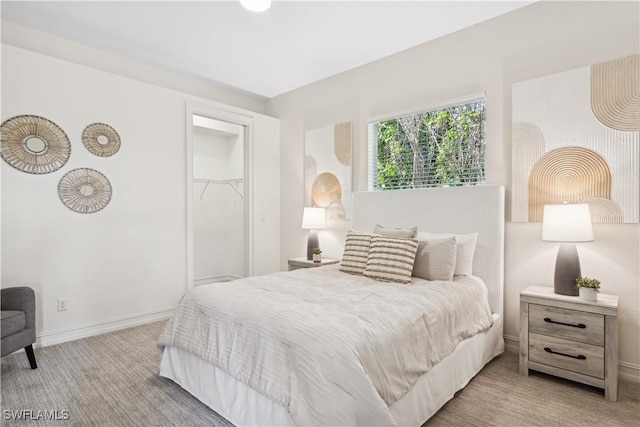 carpeted bedroom with a spacious closet