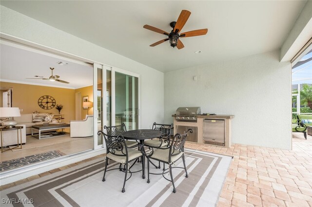 dining space featuring ceiling fan