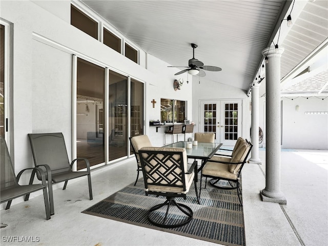 view of patio / terrace with ceiling fan and french doors