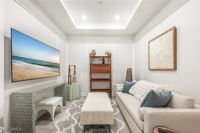 sitting room with a tray ceiling