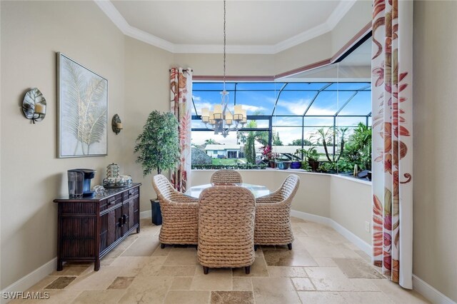 dining space with ornamental molding