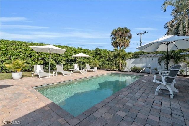 view of swimming pool with a patio area