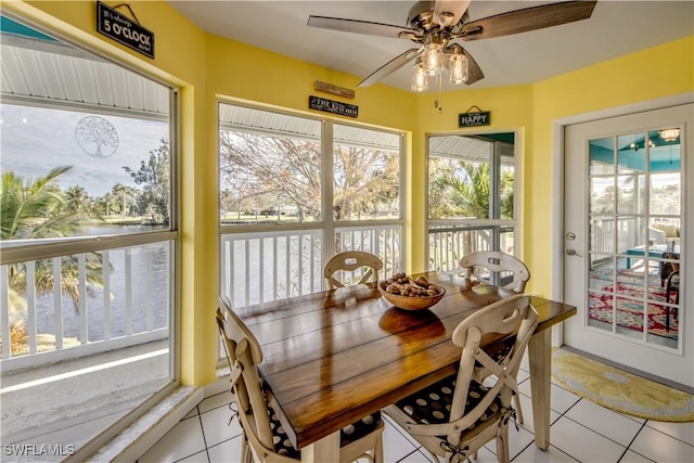 sunroom with ceiling fan and a wealth of natural light