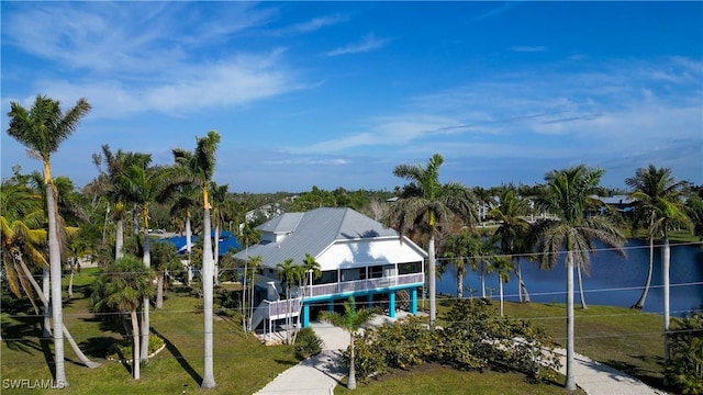 aerial view with a water view