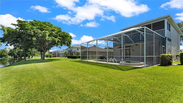 view of yard with a water view