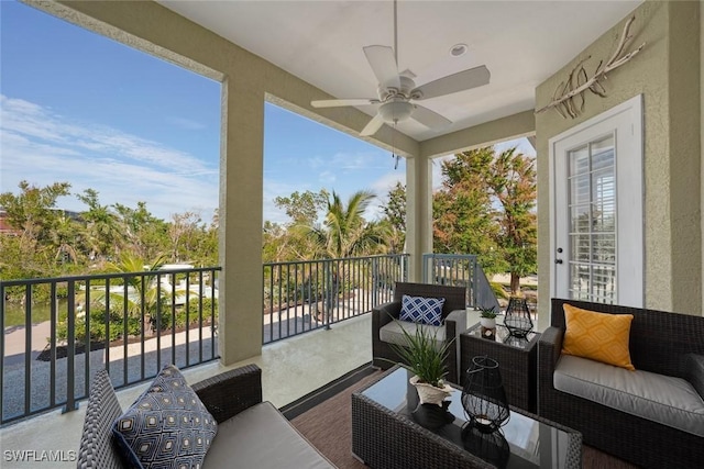 exterior space with plenty of natural light and ceiling fan