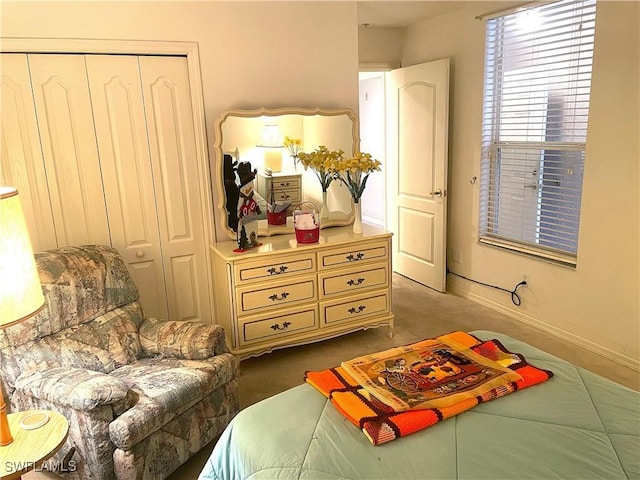 bedroom featuring baseboards and a closet