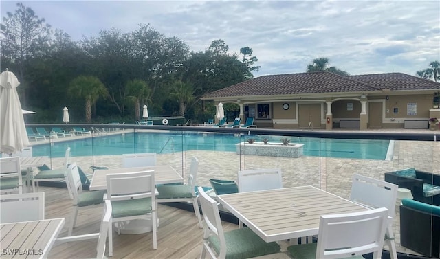 pool with a patio