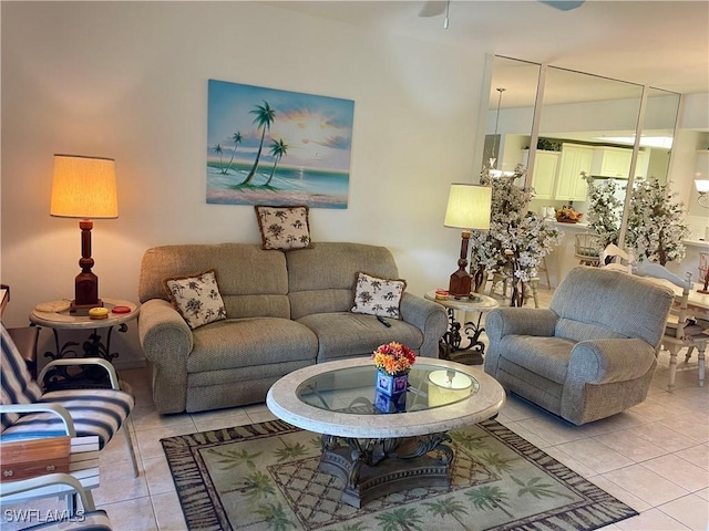 living room featuring light tile patterned floors