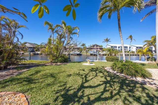 view of yard with a water view