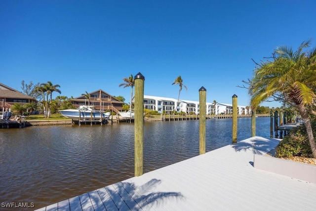 view of dock with a water view