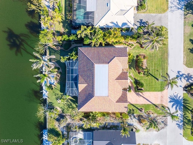 bird's eye view featuring a water view