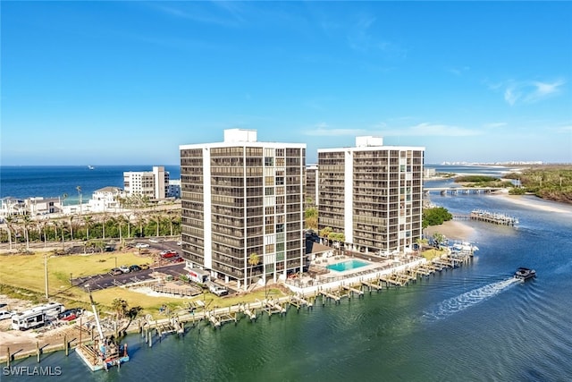 drone / aerial view featuring a water view