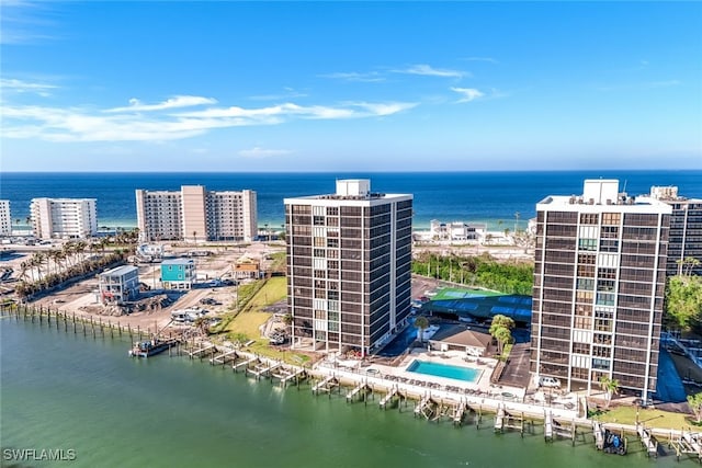 bird's eye view featuring a water view