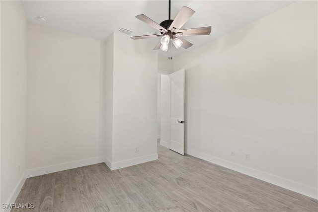 unfurnished room featuring ceiling fan and light wood-type flooring