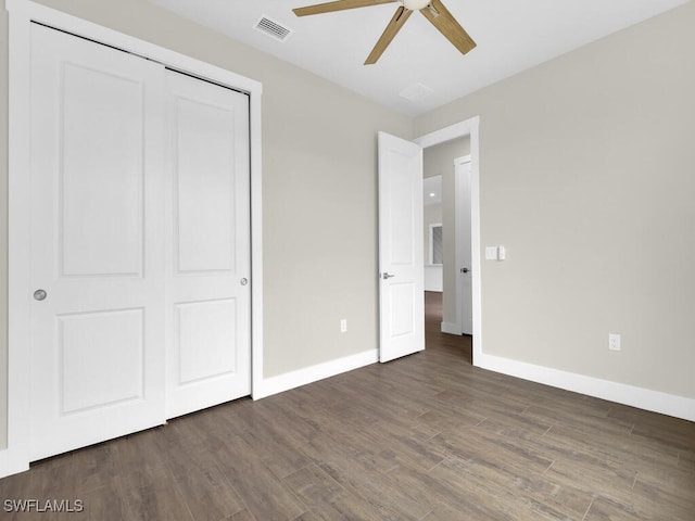 4116 NE 21st Pl, Cape Coral, FL 33909 - unfurnished bedroom featuring visible vents, baseboards, wood finished floors, and a closet