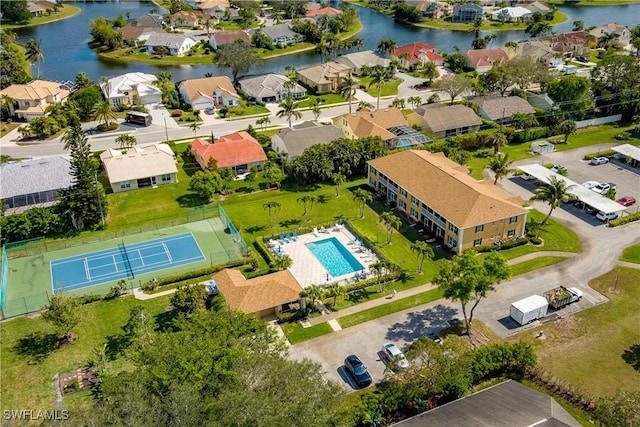 aerial view with a water view