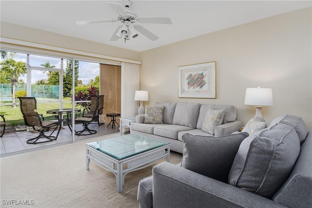 living room with ceiling fan