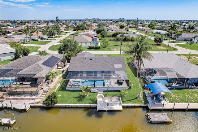 aerial view with a water view