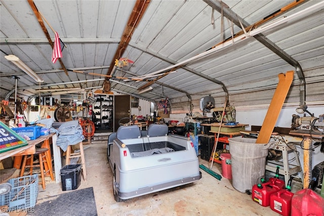 garage featuring a workshop area