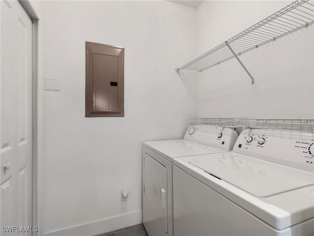 laundry area featuring electric panel and independent washer and dryer