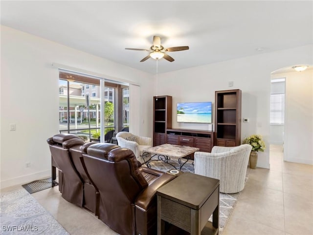 living room with ceiling fan