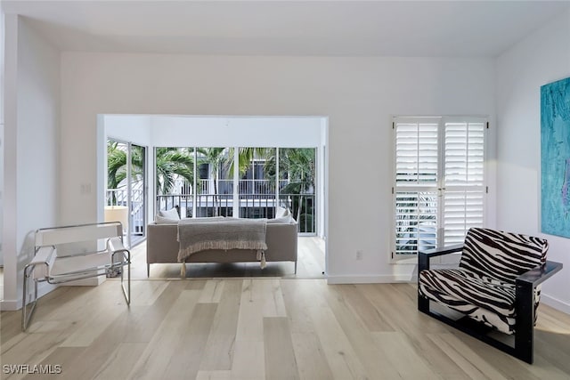 sitting room featuring light hardwood / wood-style flooring