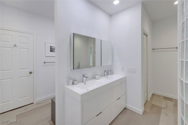 bathroom featuring vanity and wood-type flooring