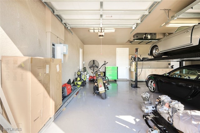 garage with a garage door opener