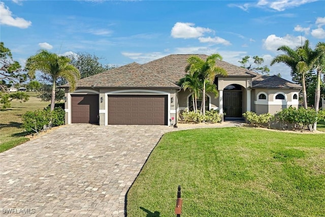 view of front of home featuring a garage and a front yard