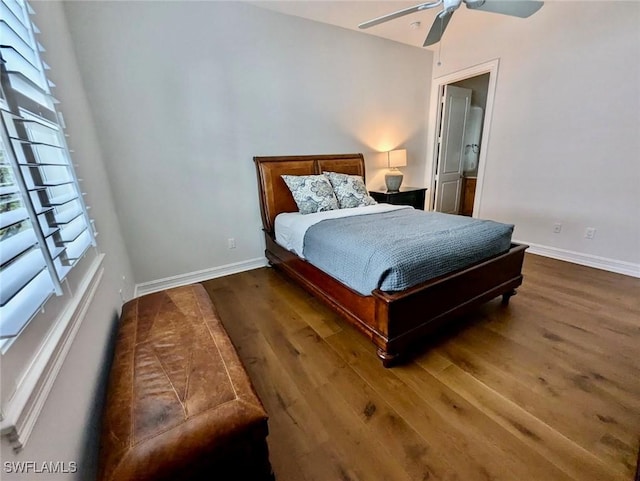 bedroom featuring ceiling fan and hardwood / wood-style floors