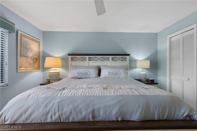 unfurnished bedroom featuring a closet and ceiling fan