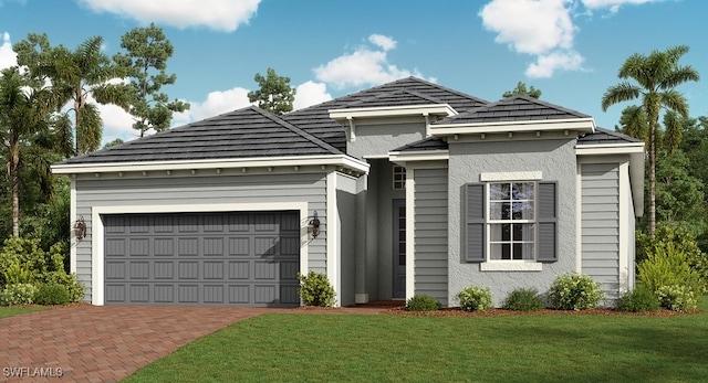 view of front facade featuring a garage and a front yard