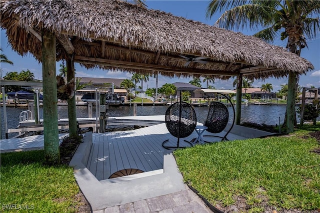 view of dock with a water view