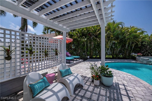 view of patio featuring a pool with hot tub and a pergola