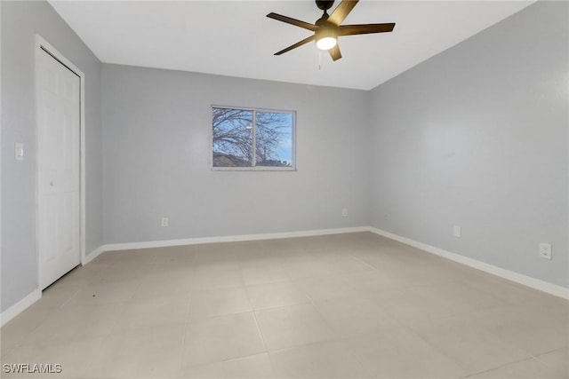 unfurnished bedroom featuring ceiling fan