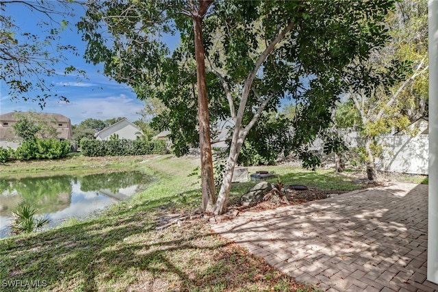 view of yard with a water view