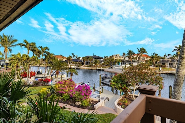 water view featuring a dock