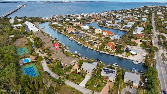 aerial view with a water view