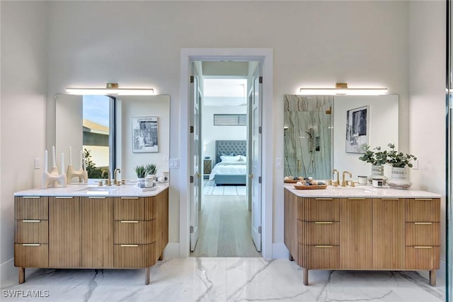 bathroom with vanity and walk in shower