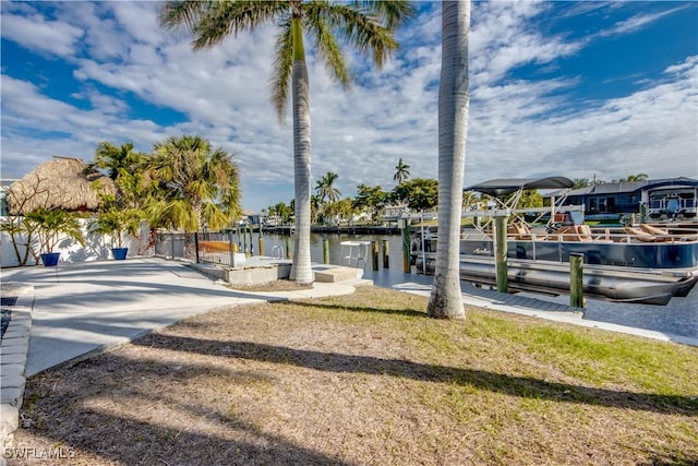 dock area with a water view